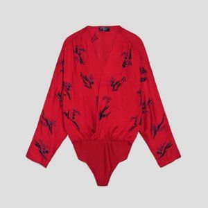 Red Beaded and Embroidered Zara Bodysuit